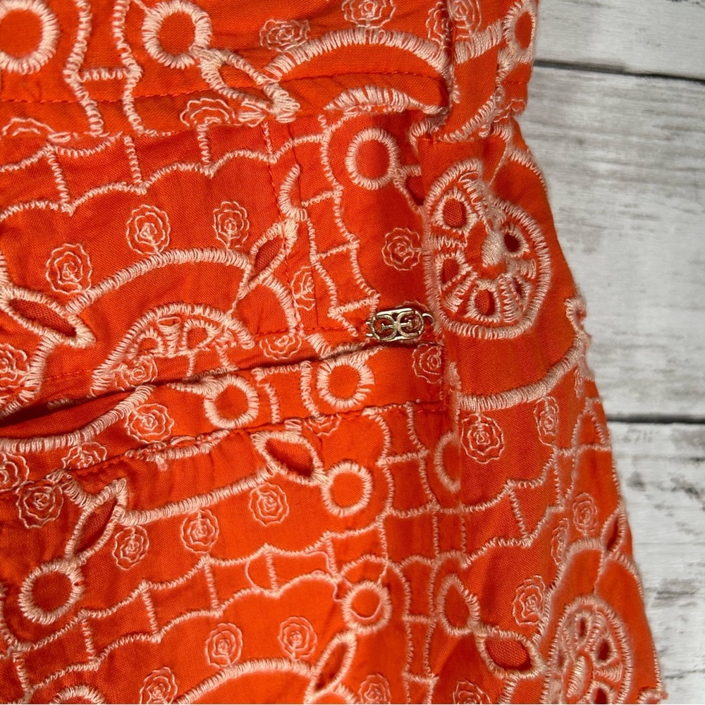 Sam Edelman Romy Highrise Pleated Eyelet Orange Cotton Shorts 6 - Picture 5 of 7